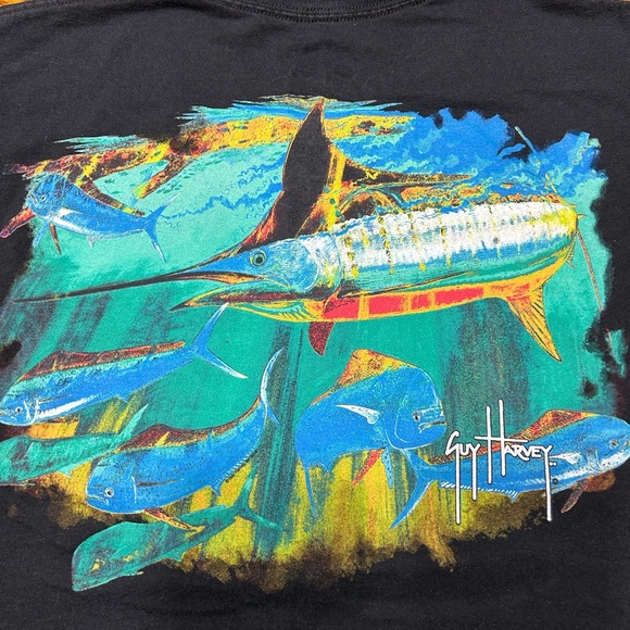 Guy Harvey brand black short sleeve tee shirt.  Fish scene on back.  Size Small. - Picture 2 of 8